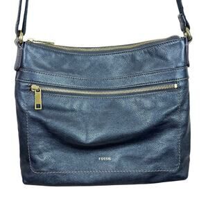 Fossil Black Crossbody Purse Leather Brass Hardware Phone